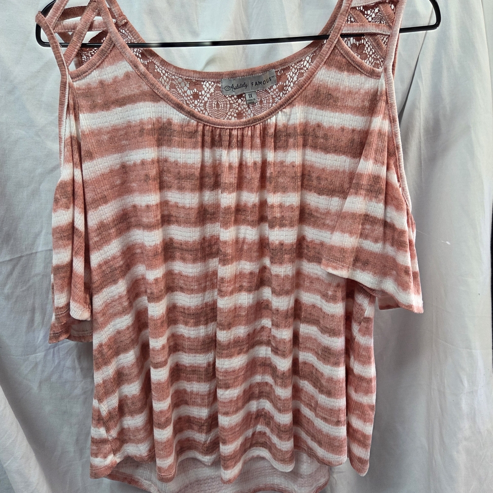 Absolutely Famous Pink and White Striped Cold-Shoulder Blouse